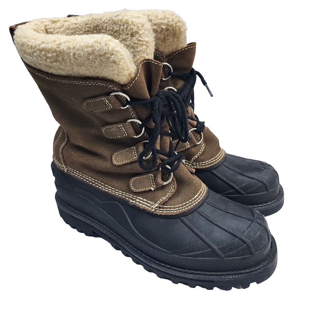 LL Bean Winter Boots Womens 10 M Brown Leather Sherpa Insulated Rubber Snow